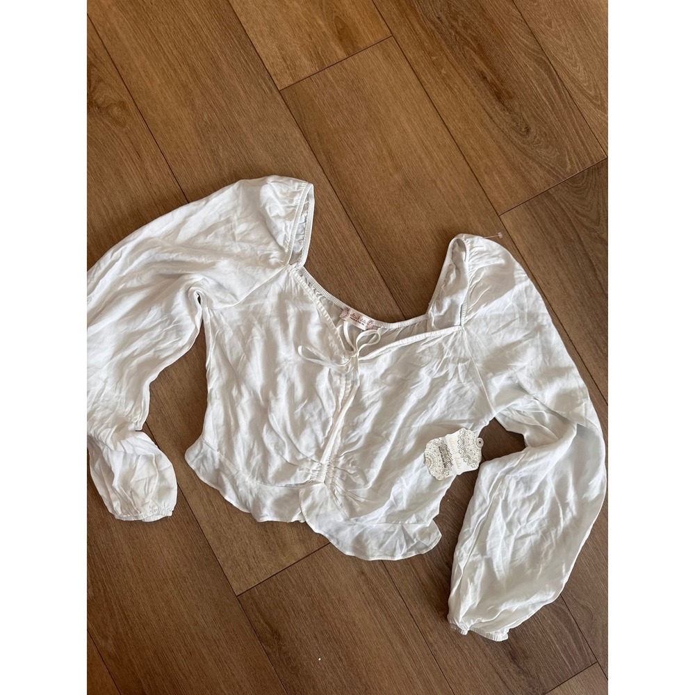 Altar'd State Ivory White Cropped Peasant Blouse Balloon Sleeve Top NWT L